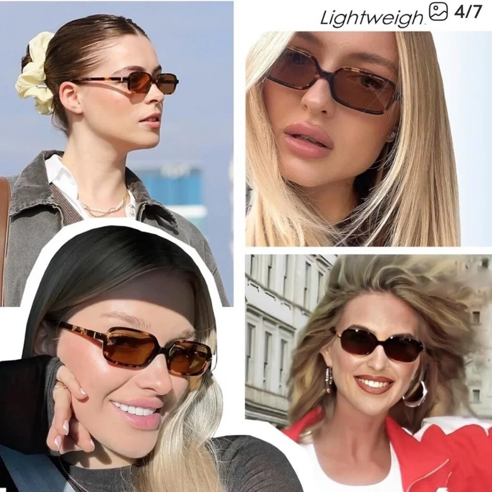 Women Small Narrow Rectangle Sunglasses UV400 Retro 90s with Case